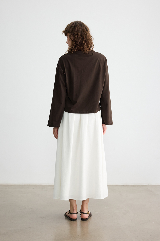 BE BLUE - KAHVERENGİ UZUN KOLLU NAKIŞLI T-SHIRT