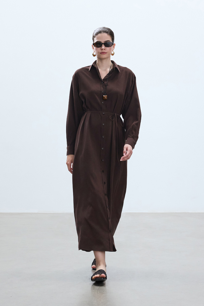 BE BLUE - KAHVERENGİ VINTAGE GÖMLEK ELBİSE