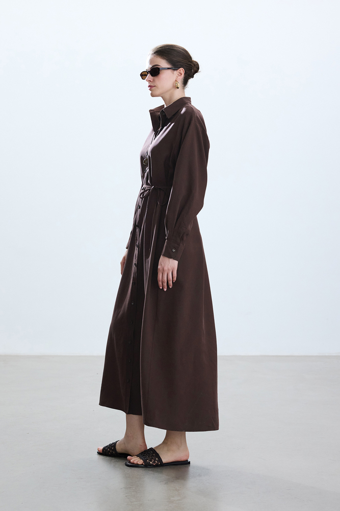 BE BLUE - KAHVERENGİ VINTAGE GÖMLEK ELBİSE