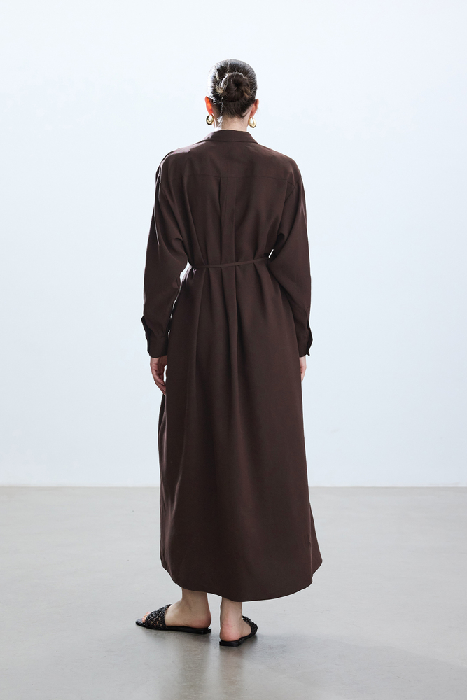 BE BLUE - KAHVERENGİ VINTAGE GÖMLEK ELBİSE