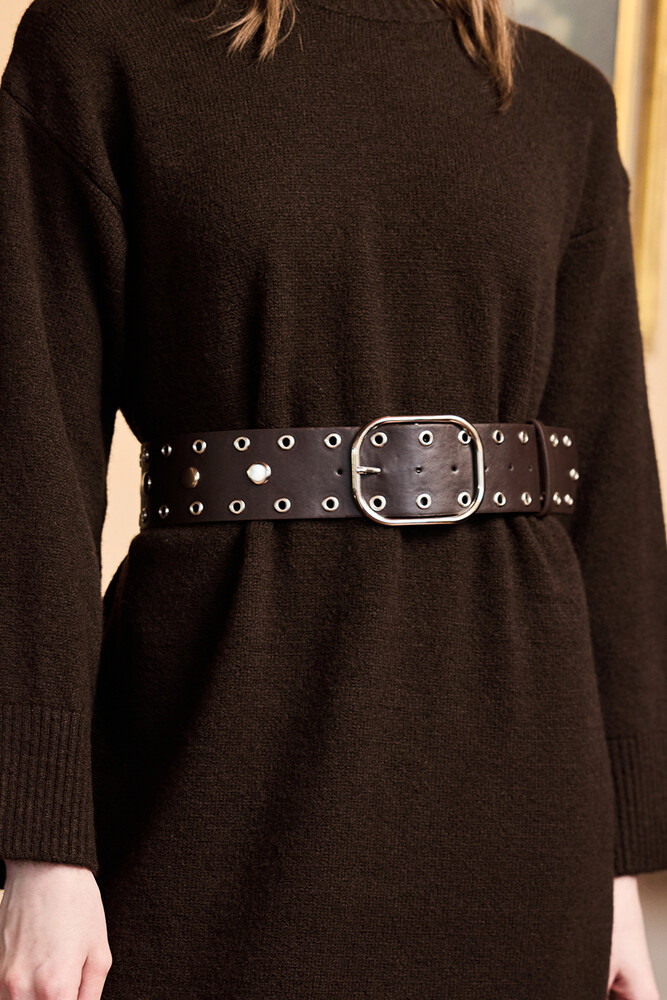 BE BLUE - KAHVERENGİ ZIMBALI KEMER (1)