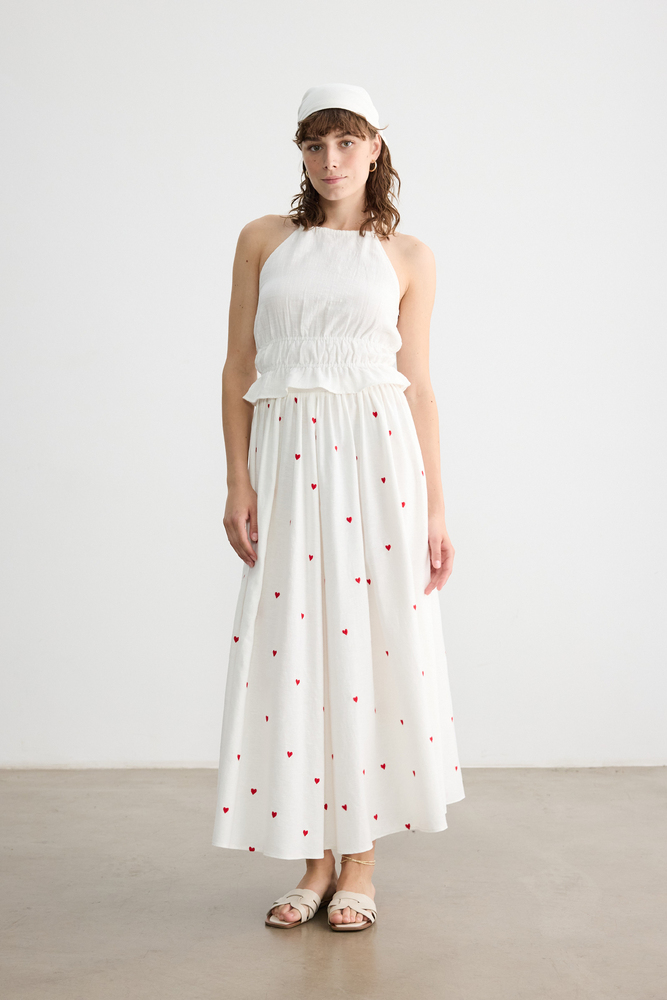 BE BLUE - KALP NAKIŞLI PAMUK KETEN ETEK