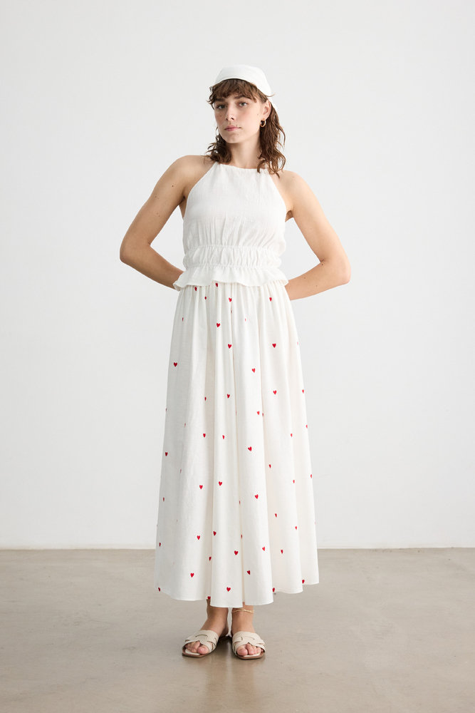 BE BLUE - KALP NAKIŞLI PAMUK KETEN ETEK (1)