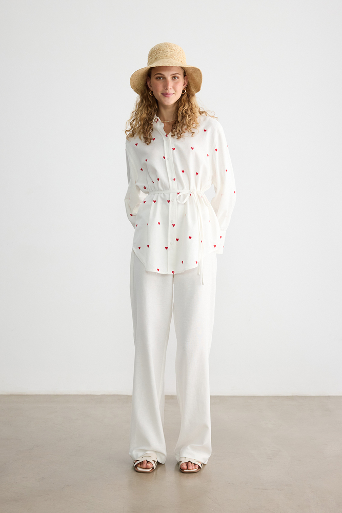 BE BLUE - KALP NAKIŞLI PAMUK KETEN GÖMLEK