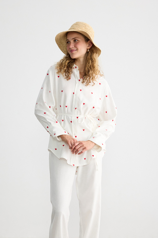 BE BLUE - KALP NAKIŞLI PAMUK KETEN GÖMLEK