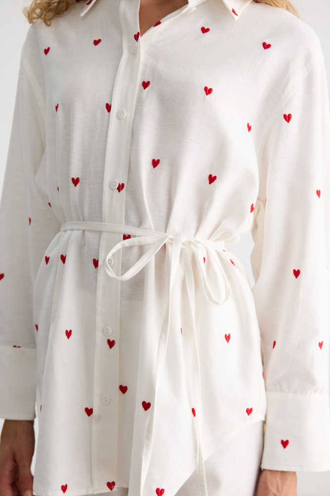 BE BLUE - KALP NAKIŞLI PAMUK KETEN GÖMLEK