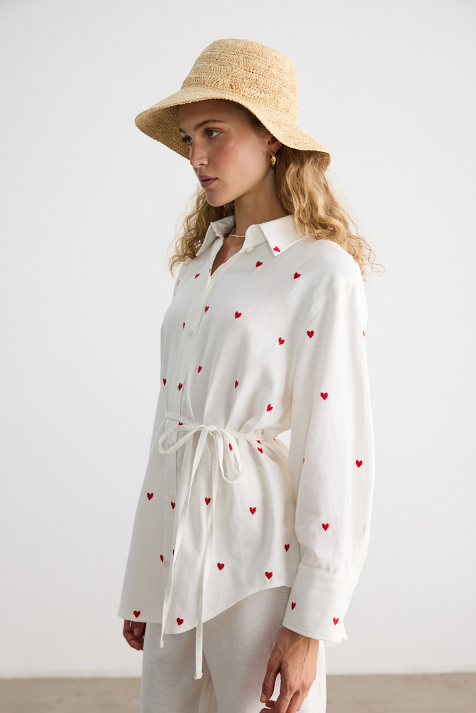 BE BLUE - KALP NAKIŞLI PAMUK KETEN GÖMLEK