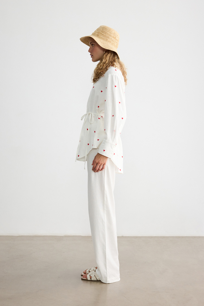 BE BLUE - KALP NAKIŞLI PAMUK KETEN GÖMLEK