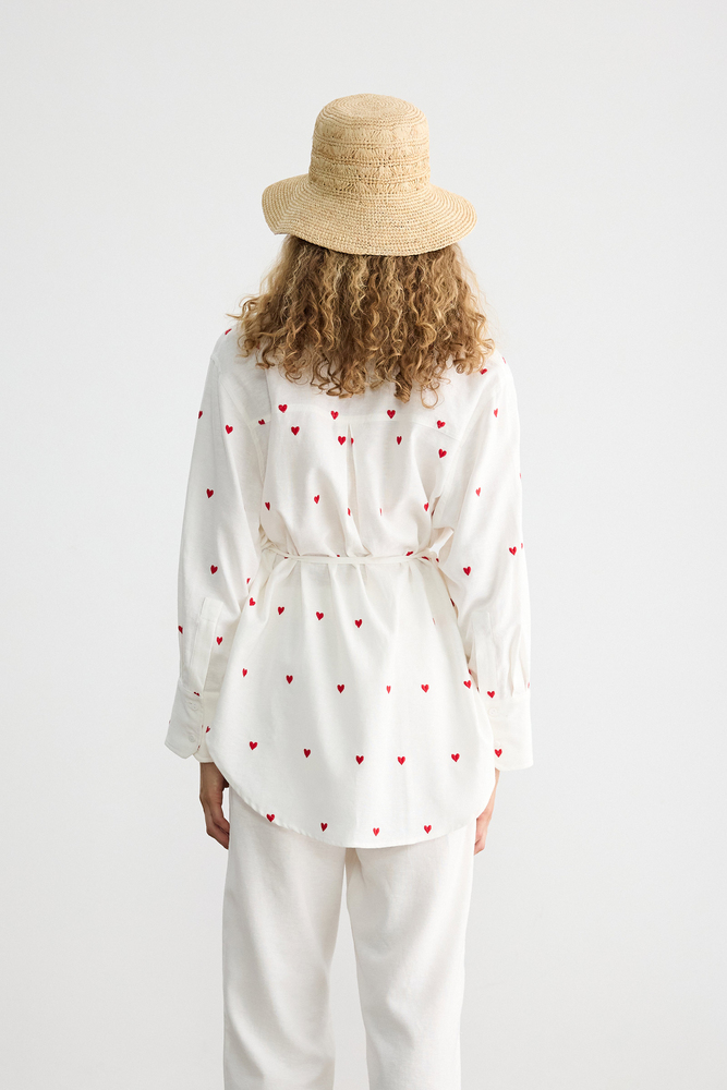 BE BLUE - KALP NAKIŞLI PAMUK KETEN GÖMLEK