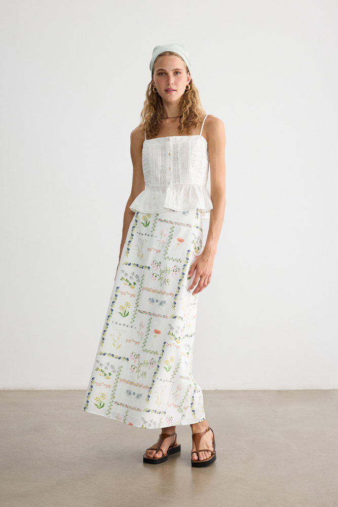 BE BLUE - KANAVİÇE DESENLİ POPLİN ETEK