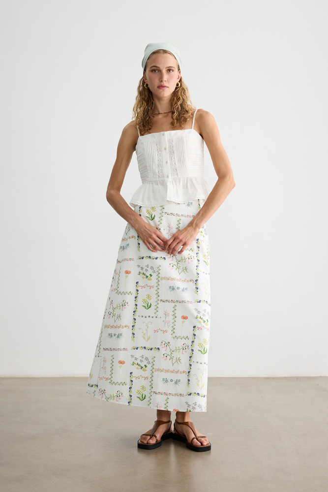 BE BLUE - KANAVİÇE DESENLİ POPLİN ETEK