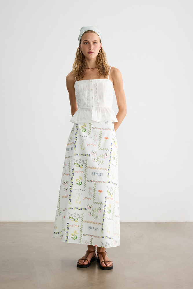 BE BLUE - KANAVİÇE DESENLİ POPLİN ETEK