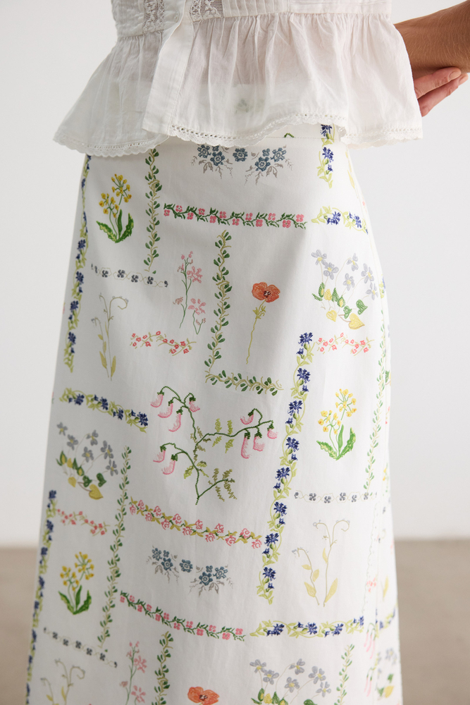 BE BLUE - KANAVİÇE DESENLİ POPLİN ETEK