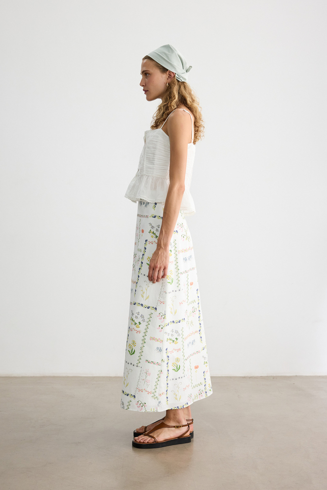 BE BLUE - KANAVİÇE DESENLİ POPLİN ETEK