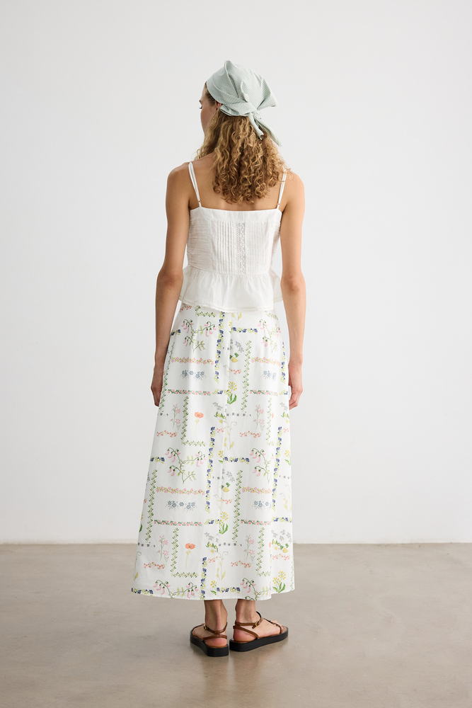 BE BLUE - KANAVİÇE DESENLİ POPLİN ETEK