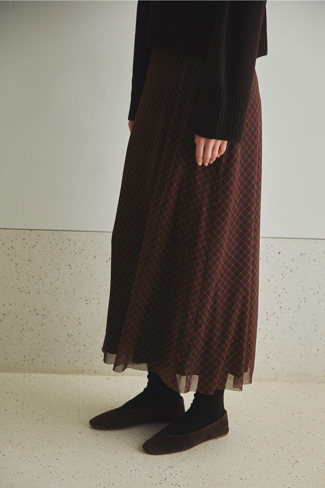 BE BLUE - KİREMİT EKOSE DESENLİ TÜL ETEK