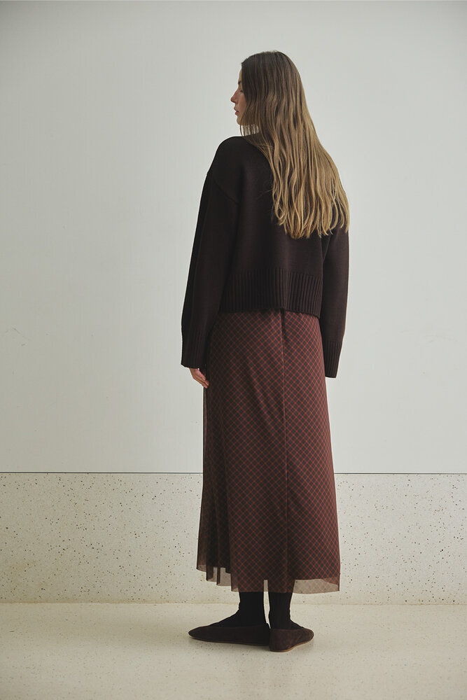 BE BLUE - KİREMİT EKOSE DESENLİ TÜL ETEK