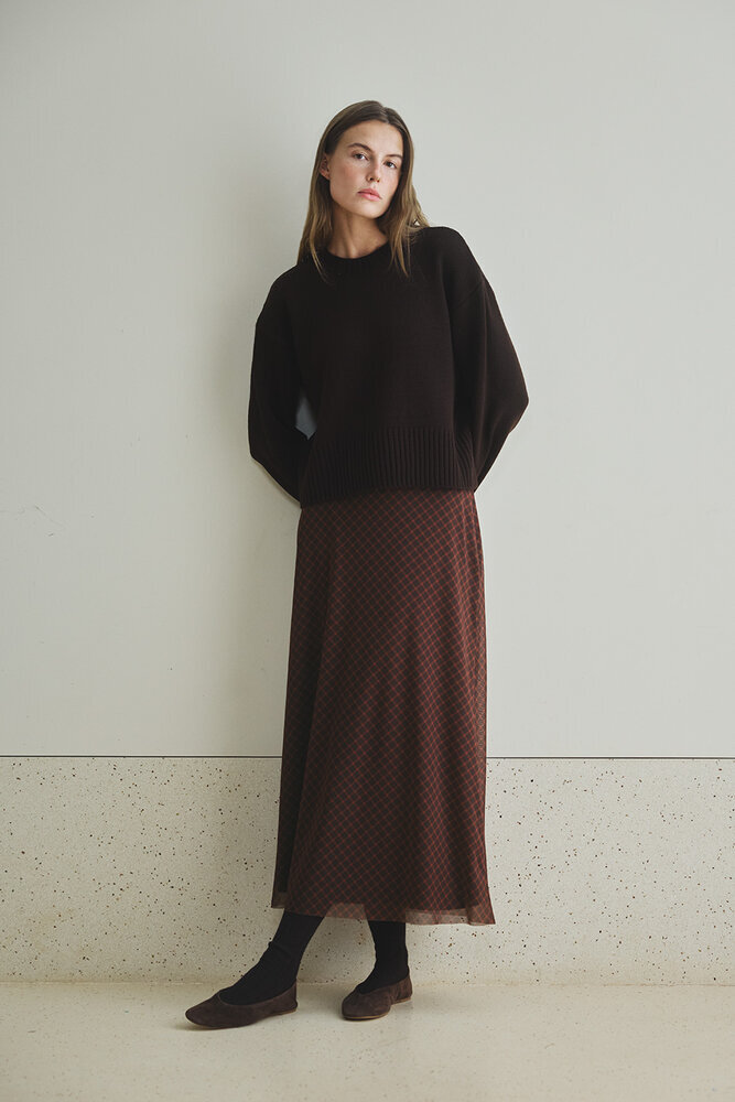 BE BLUE - KİREMİT EKOSE DESENLİ TÜL ETEK