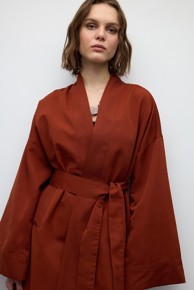 BE BLUE - KİREMİT KİMONO TRENÇKOT