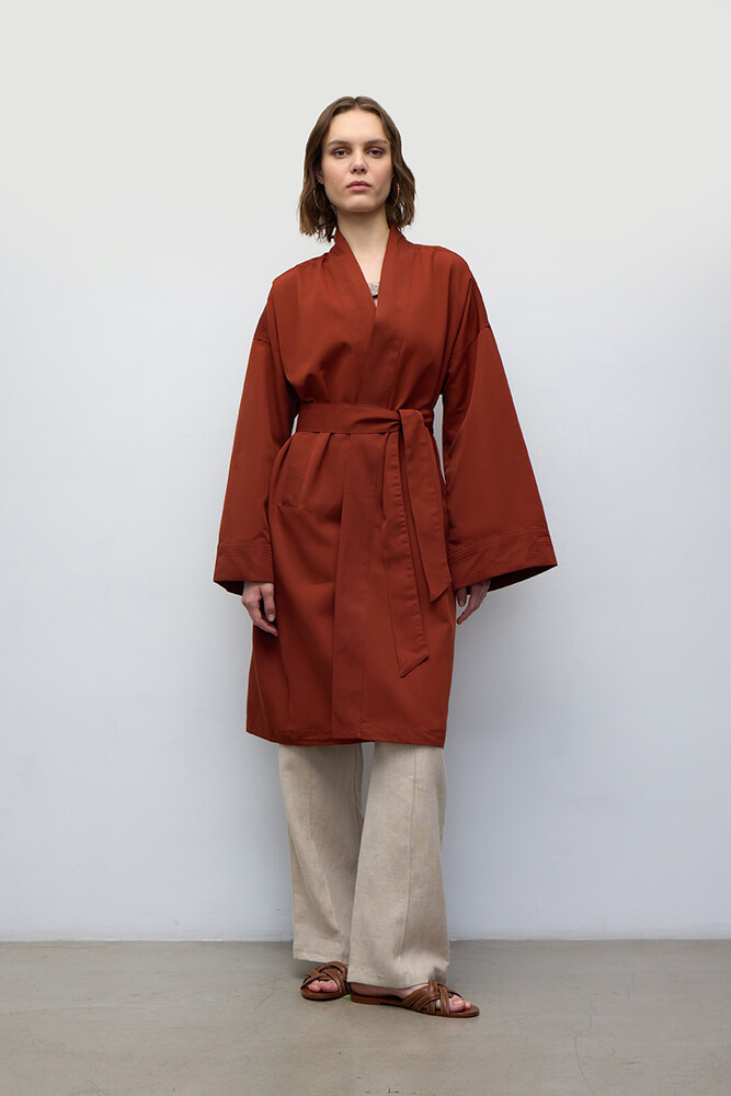 BE BLUE - KİREMİT KİMONO TRENÇKOT