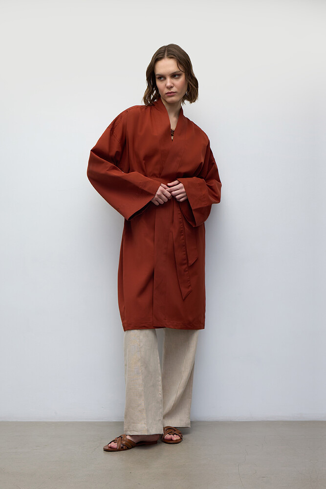 BE BLUE - KİREMİT KİMONO TRENÇKOT