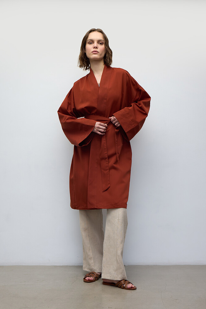 BE BLUE - KİREMİT KİMONO TRENÇKOT