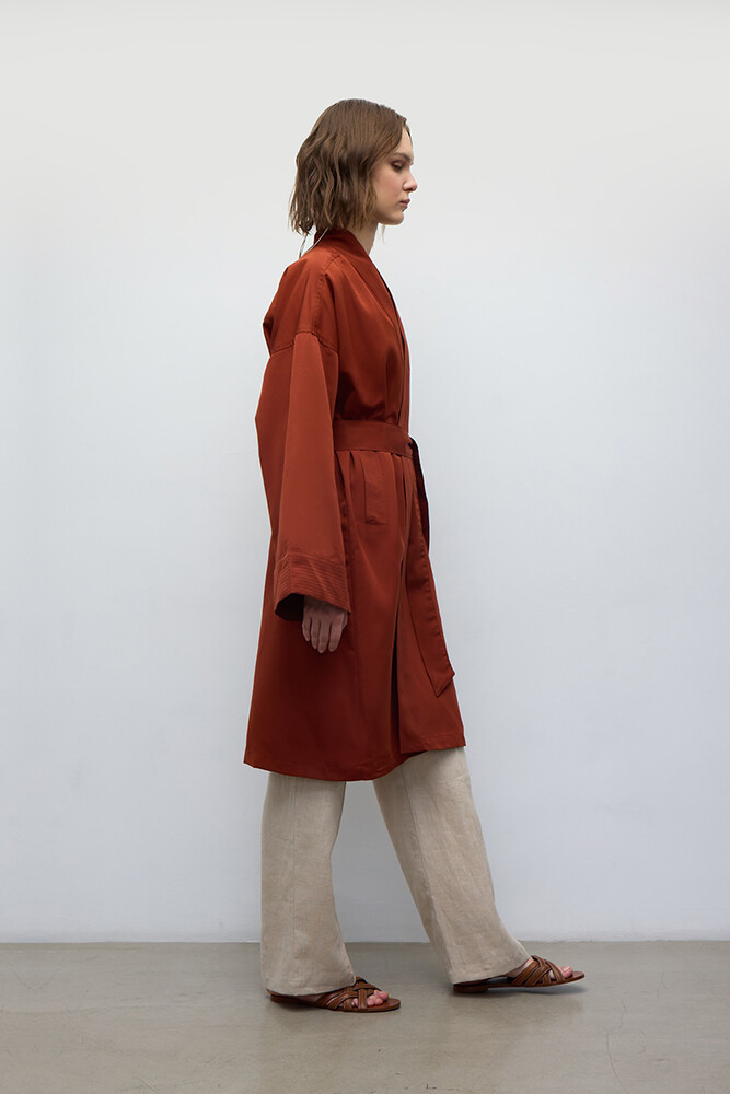 BE BLUE - KİREMİT KİMONO TRENÇKOT