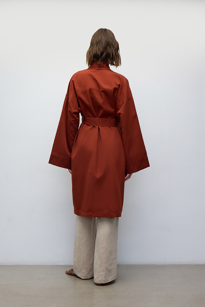 BE BLUE - KİREMİT KİMONO TRENÇKOT