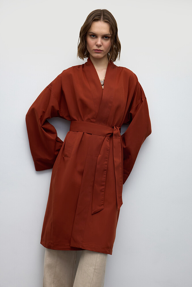 BE BLUE - KİREMİT KİMONO TRENÇKOT