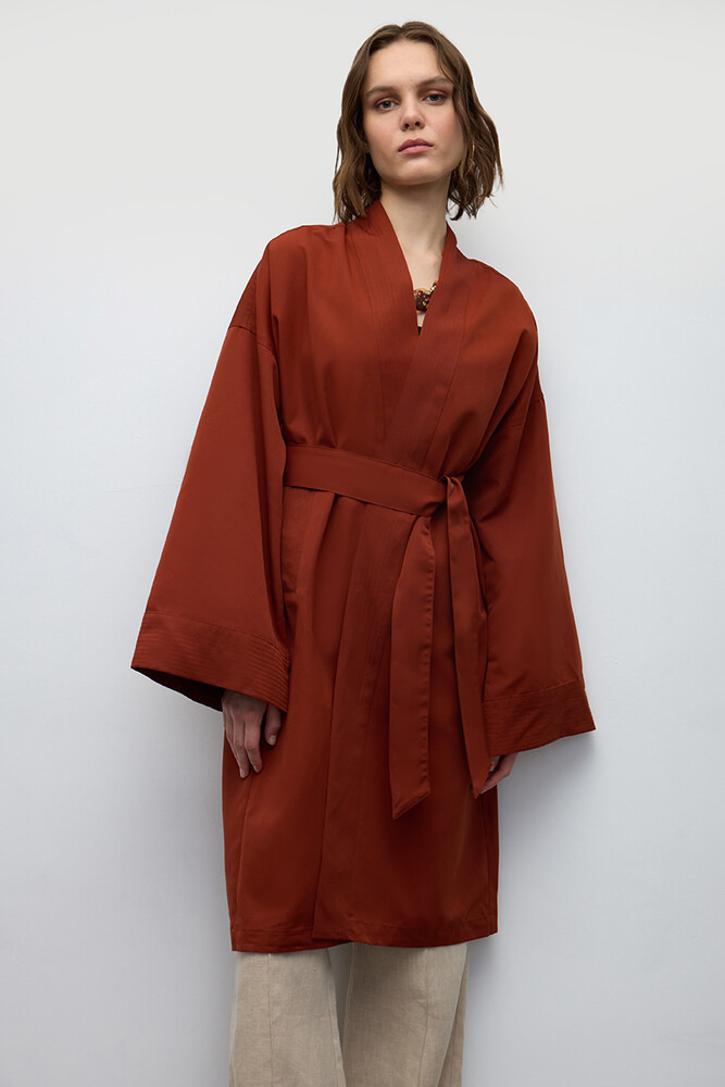 BE BLUE - KİREMİT KİMONO TRENÇKOT