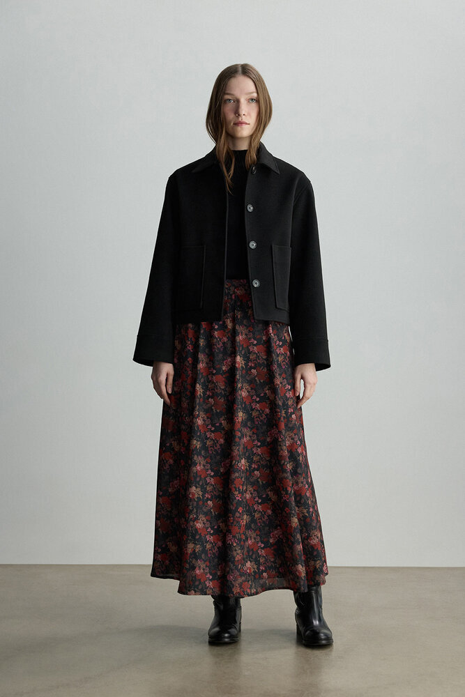 BE BLUE - KIRMIZI ÇİÇEK DESENLİ ŞİFON ETEK