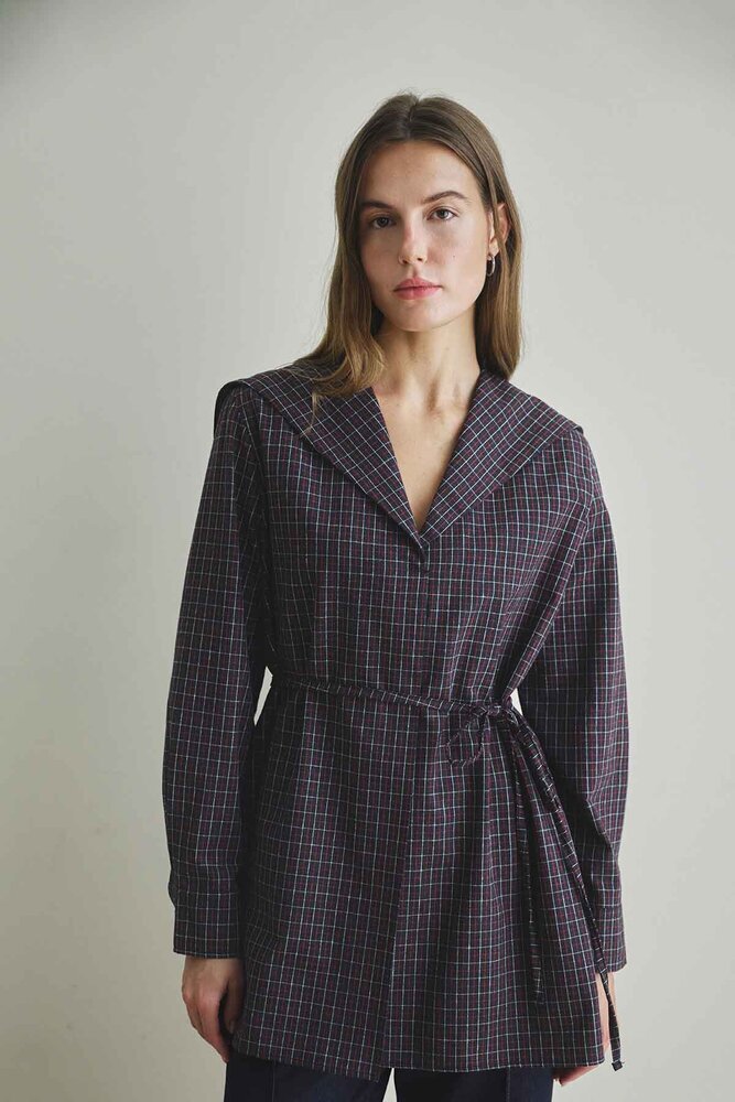 BE BLUE - KIRMIZI EKOSE YAKA DETAYLI GÖMLEK