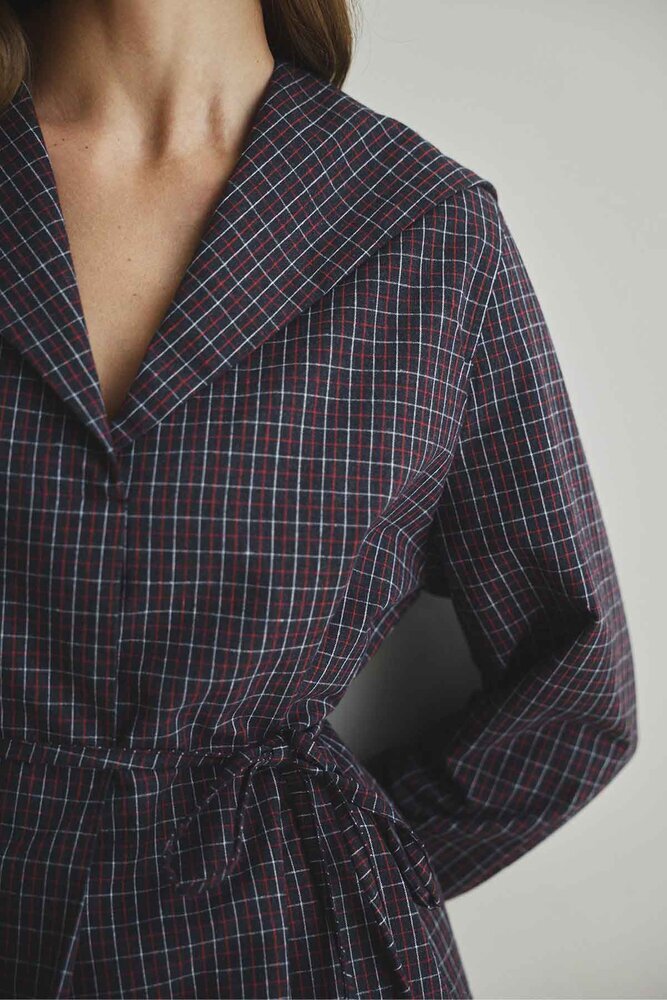 BE BLUE - KIRMIZI EKOSE YAKA DETAYLI GÖMLEK