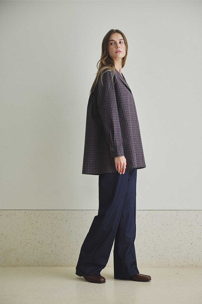 BE BLUE - KIRMIZI EKOSE YAKA DETAYLI GÖMLEK