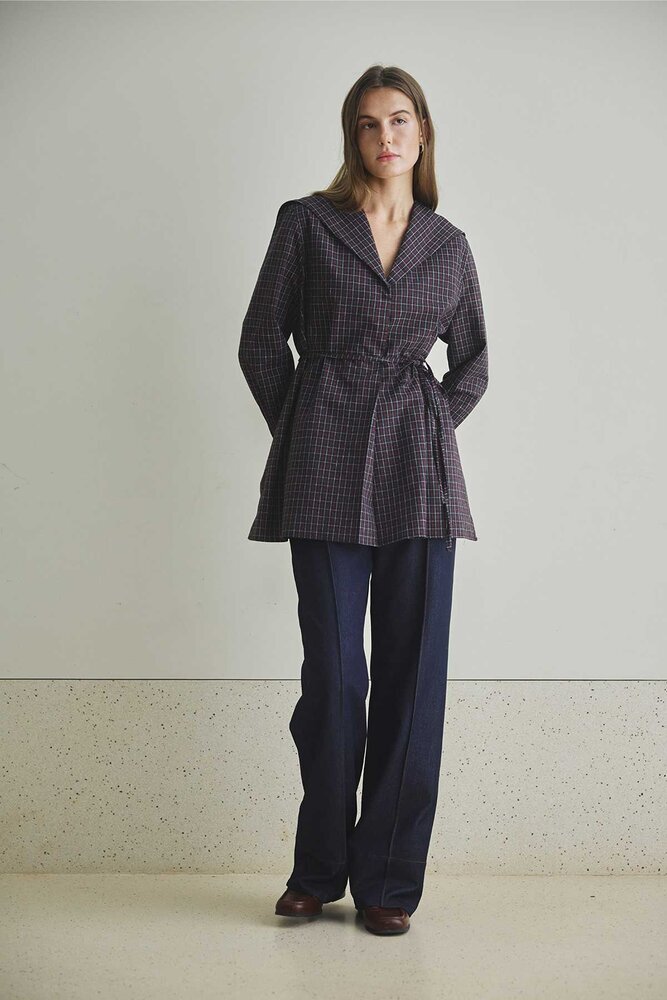 BE BLUE - KIRMIZI EKOSE YAKA DETAYLI GÖMLEK