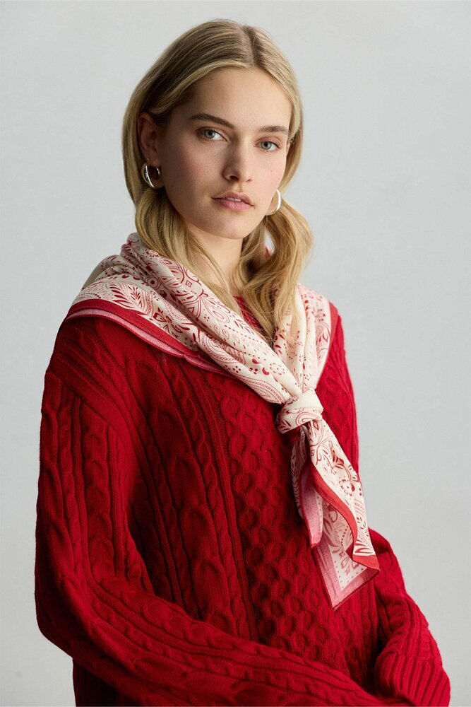 BE BLUE - KIRMIZI ŞAL DESENLİ FULAR