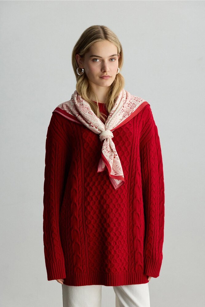 BE BLUE - KIRMIZI ŞAL DESENLİ FULAR