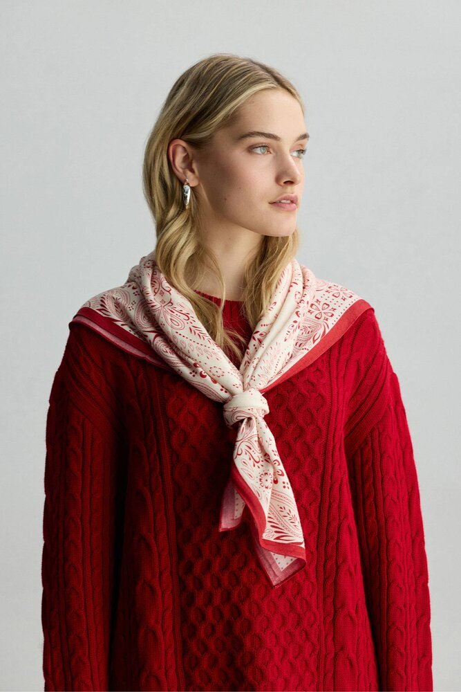 BE BLUE - KIRMIZI ŞAL DESENLİ FULAR