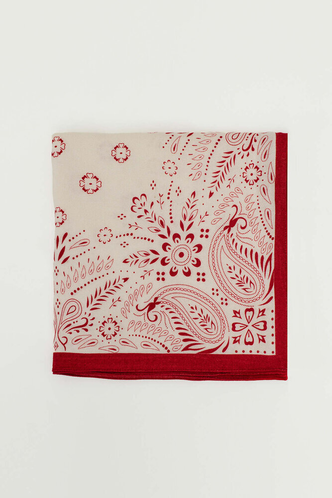 BE BLUE - KIRMIZI ŞAL DESENLİ FULAR