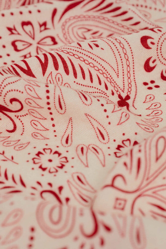 BE BLUE - KIRMIZI ŞAL DESENLİ FULAR