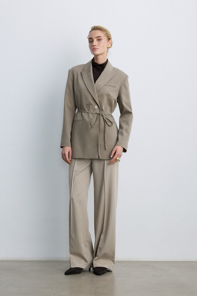 BE BLUE - KOYU BEJ NERVÜRLÜ GENİŞ PAÇA PANTOLON