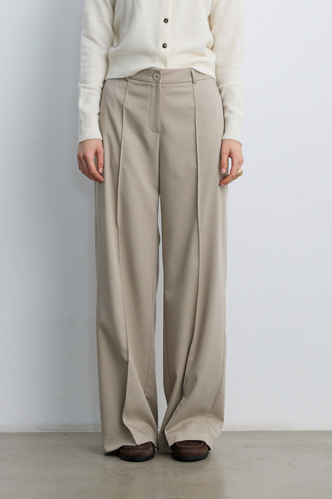 BE BLUE - KOYU BEJ NERVÜRLÜ GENİŞ PAÇA PANTOLON