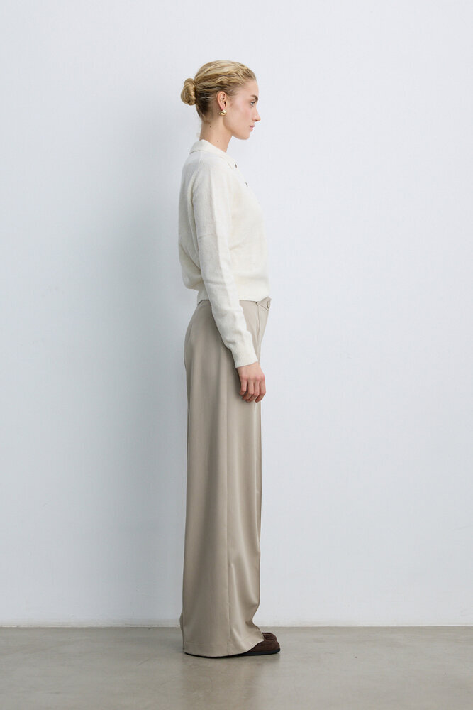 BE BLUE - KOYU BEJ NERVÜRLÜ GENİŞ PAÇA PANTOLON