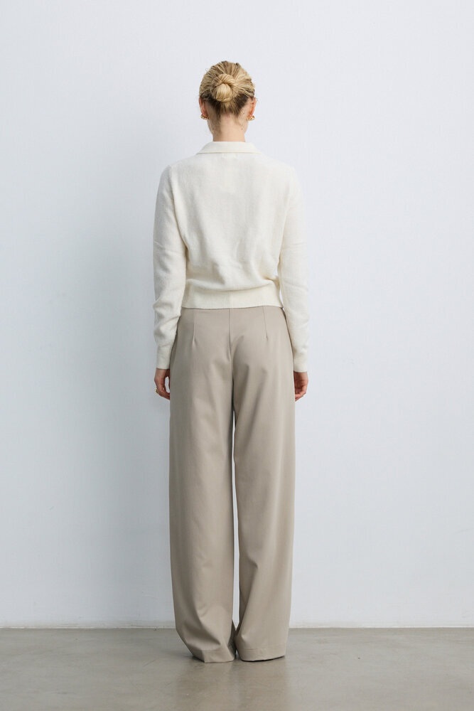 BE BLUE - KOYU BEJ NERVÜRLÜ GENİŞ PAÇA PANTOLON