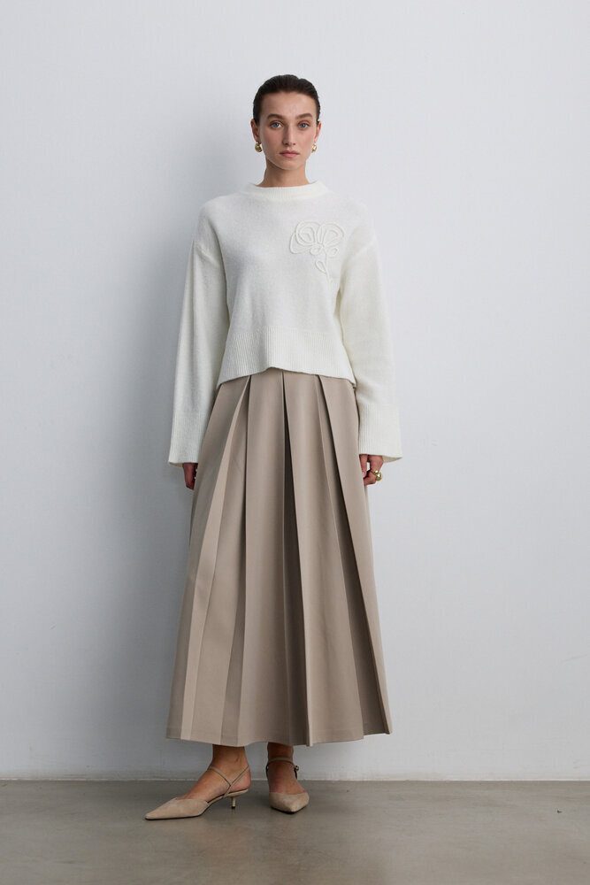BE BLUE - KOYU BEJ PİLELİ ETEK