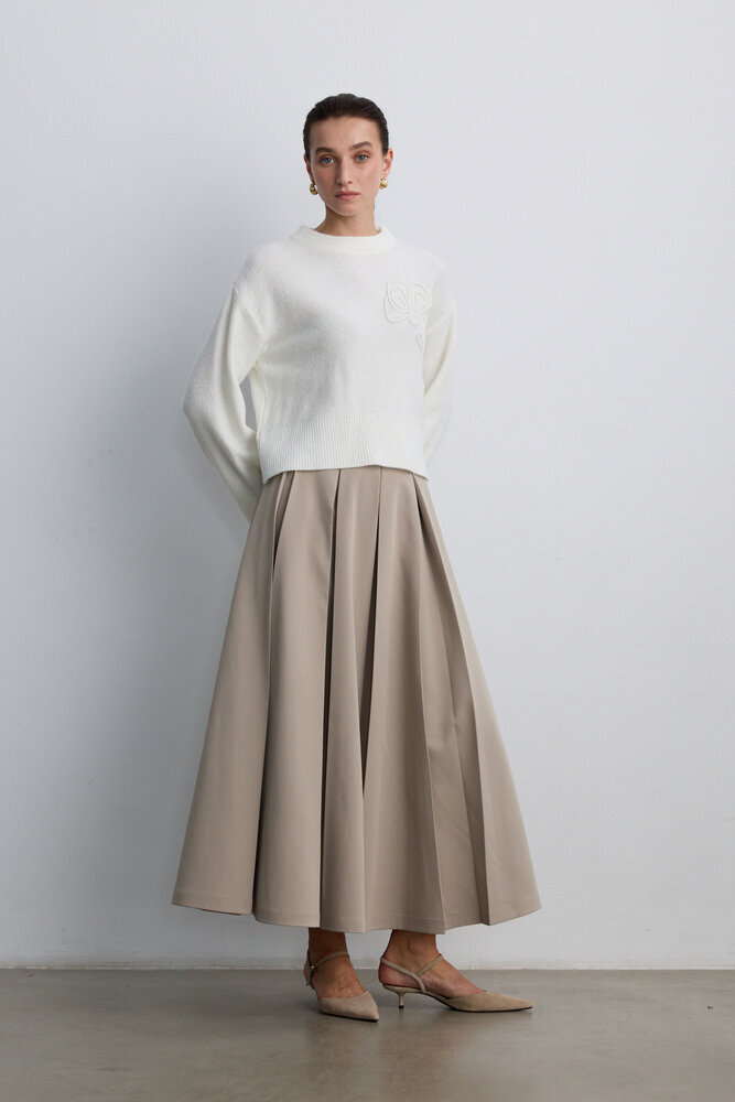 BE BLUE - KOYU BEJ PİLELİ ETEK