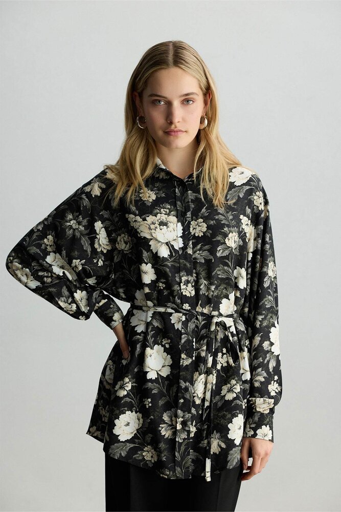 BE BLUE - KOYU ÇAĞLA FLORAL DESENLİ VINTAGE GÖMLEK