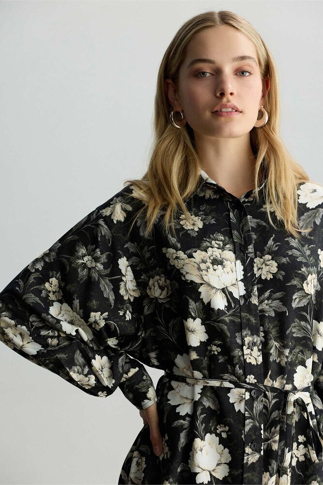 BE BLUE - KOYU ÇAĞLA FLORAL DESENLİ VINTAGE GÖMLEK