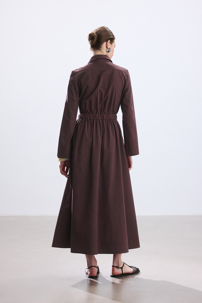 BE BLUE - KOYU GÜL KURUSU CEP DETAYLI POPLİN GÖMLEK ELBİSE