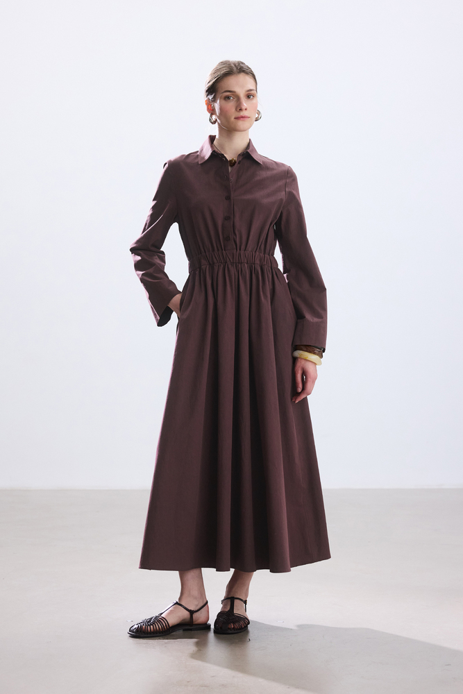 BE BLUE - KOYU GÜL KURUSU CEP DETAYLI POPLİN GÖMLEK ELBİSE